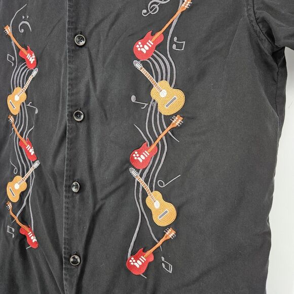 Trient Shirt Mens Large Tencel Camp Button Up Guitar Embroidery Luxury Apparel - Picture 3 of 11